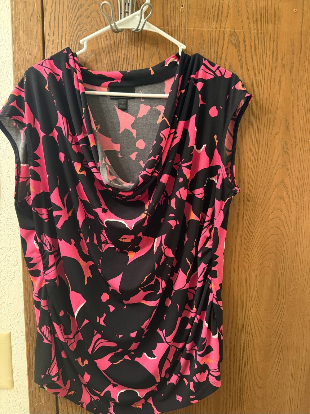 Worthington Black and Hot Pink Cowl Neck Sleeveless Top